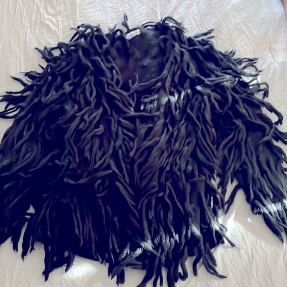 Main Strip Black Shaggy Fuzzy Sweater Statement Piece Size S - Picture 1 of 3